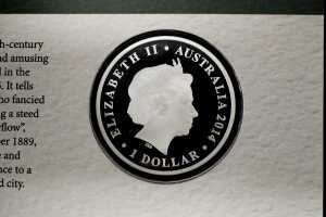 2014 Remembering AB "Banjo" Patterson $1 silver proof coin, 1 troy ounce, and four stamps - 3
