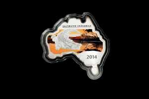 2014 Australian Map Shaped Crocodile $1 0.999 silver coin, 1 troy ounce