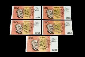 Five paper $20 banknotes including consecutive serial numbers - 3