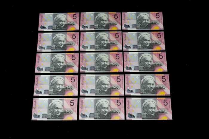 Fifteen polymer $5 banknotes, including consecutive serial numbers