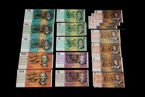 Group of Australian paper banknotes