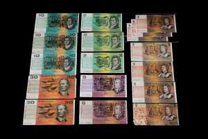 Group of Australian paper banknotes