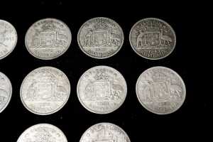 Ten Australian pre-decimal silver Florins - 3