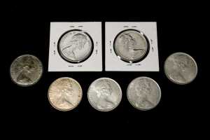Seven Australian round 0.800 silver 50 cent coins - 2