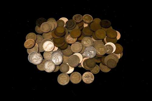 Group of pre-decimal pennies and half pennies