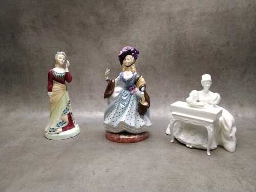 Three porcelain ladies including The Illustrious Ladies of the Stage