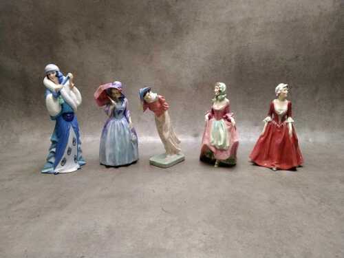 Four Royal Doulton porcelain figures, including Miss Demure