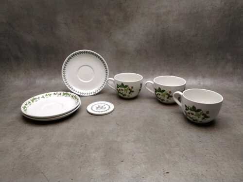 Three Portmeirion 'Summer Strawberries' porcelain breakfast cup and saucers