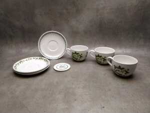 Three Portmeirion 'Summer Strawberries' porcelain breakfast cup and saucers