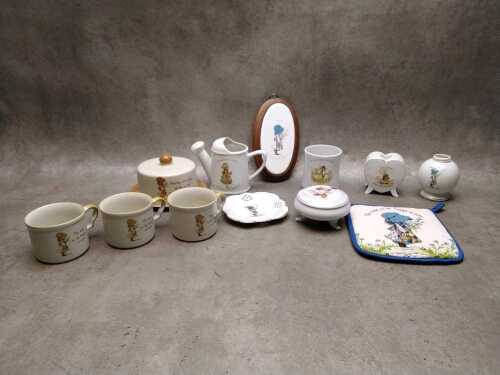 Holly Hobbie porcelain items, including butter dish with cloche
