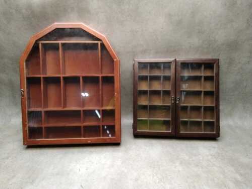 Two wall hung miniature timber cabinets