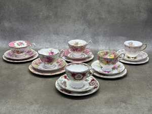 Six English porcelain trios, including Royal Albert