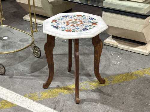 Indian pietra dura marble inlaid occasional table