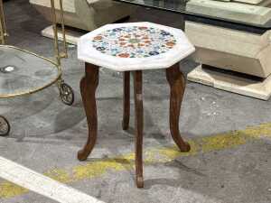Indian pietra dura marble inlaid occasional table