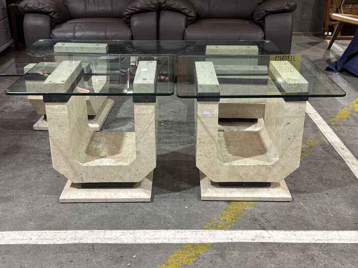 Postmodern glass top side tables