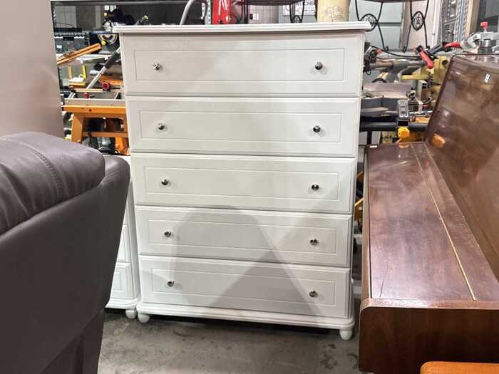 White painted five-drawer chest