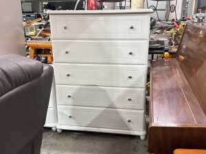 White painted five-drawer chest