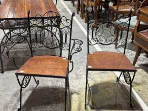 Five piece wrought-iron and timber patio dining set - 4