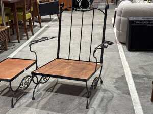 Wrought iron and timber lounge chair and a side table - 2