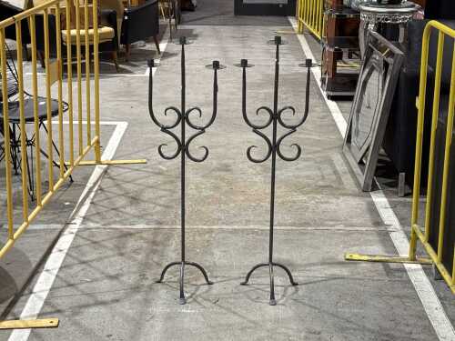 Pair of wrought iron floor candelabra