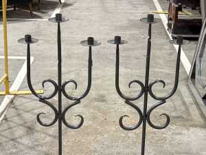 Pair of wrought iron floor candelabra - 2