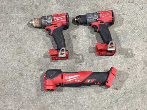 Three Milwaukee M18 FUEL cordless power tools