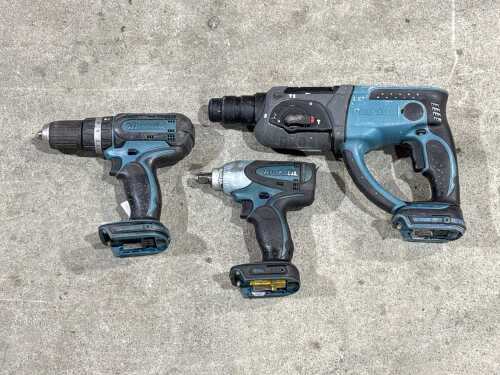 Three Makita cordless power tools