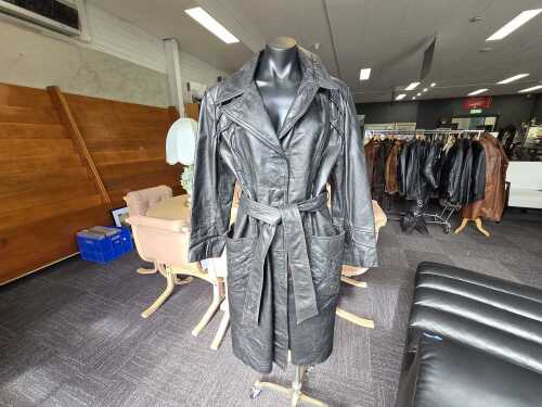 Black genuine leather overcoat