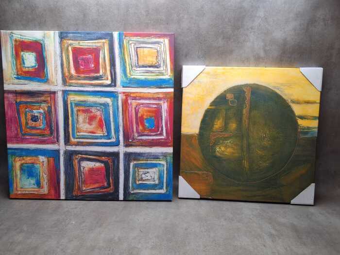 Two abstract prints on canvas in warm and bright tones