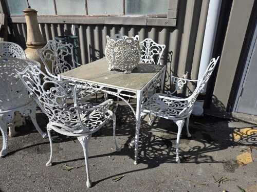Five-piece cast metal outdoor setting with Kentcast bowl