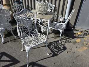 Five-piece cast metal outdoor setting with Kentcast bowl - 4