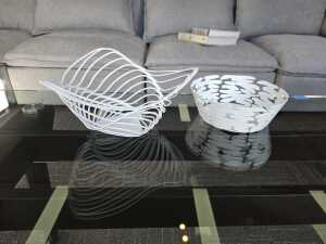 Two Alessi white decorative metal bowls