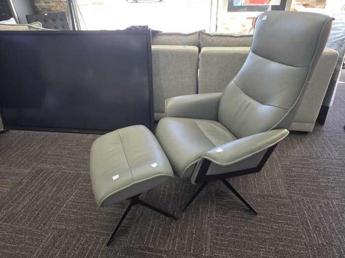 IMG Comfort Norway leather swivel recliner and matching footstool