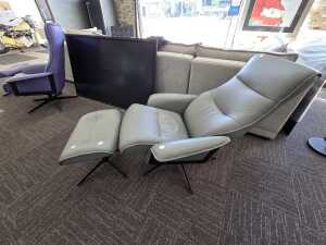 IMG Comfort Norway leather swivel recliner and matching footstool - 3