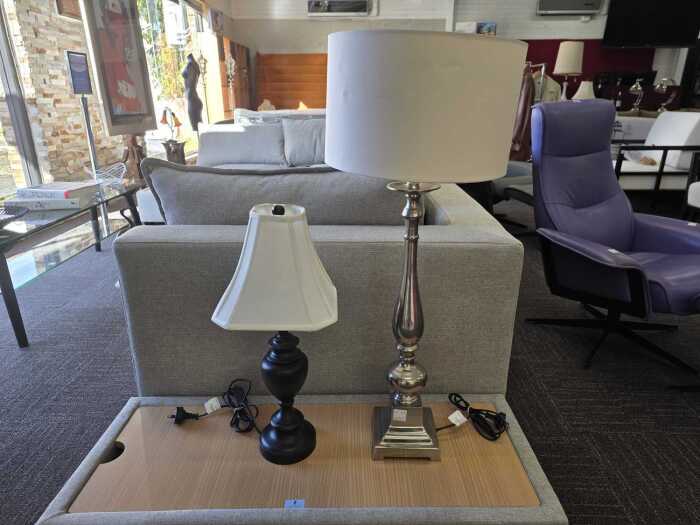 Two contemporary metal table lamps