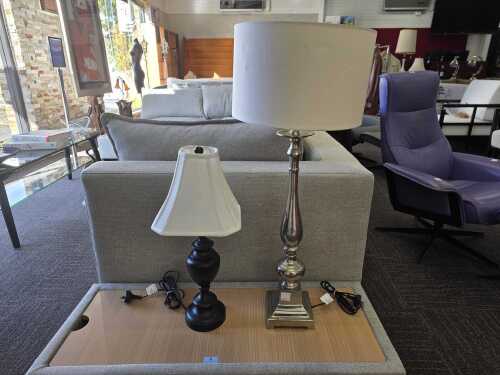 Two contemporary metal table lamps