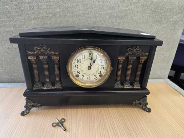 Antique Sessions black lacquer mantel clock
