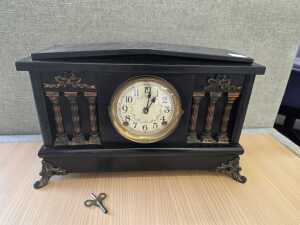 Antique Sessions black lacquer mantel clock