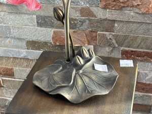 Twin branch glass and brass table lamp with pink and orange lily shades - 3