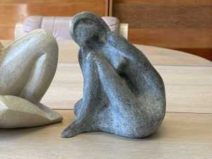 Two abstract resin female figures in grey and oatmeal - 3