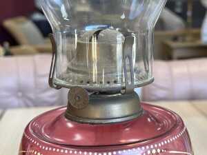 Antique Venus No. 2 kerosene lamp with brass base and hand-painted glass bowl - 4