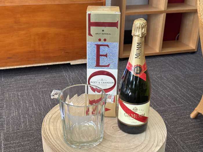 G.H. Mumm Cordon Rouge Brut Champagne with ice bucket