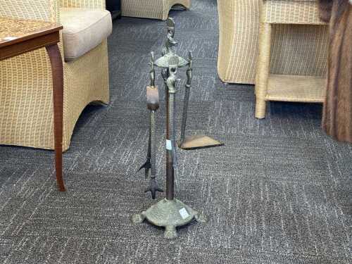 Vintage brass fireplace tool set