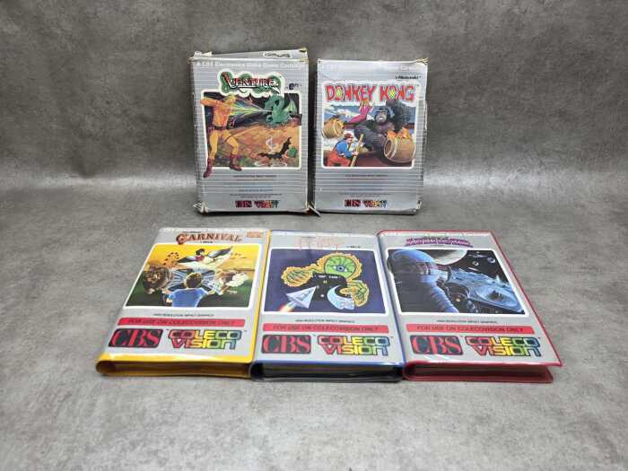 Five ColecoVision cartridge games with covers
