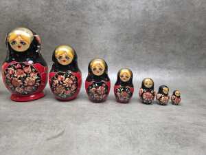 Two hand-painted timber Bubushka nesting dolls - 2