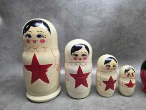 Two hand-painted timber Bubushka nesting dolls - 4