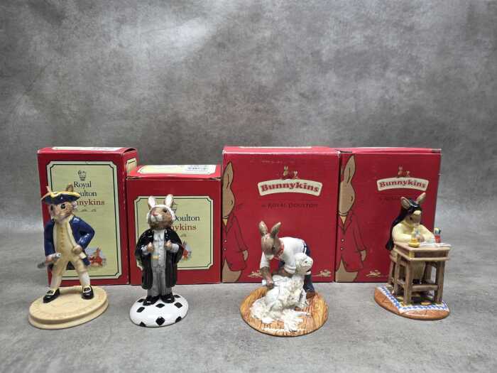 Four Royal Doulton 'Bunnykins' porcelain figures, all with boxes