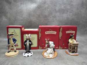 Four Royal Doulton 'Bunnykins' porcelain figures, all with boxes
