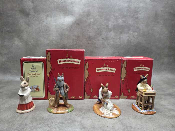 Four Royal Doulton 'Bunnykins' porcelain figures, all with boxes