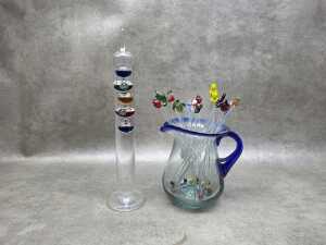 Hand-blown glass swizzle sticks together with a Galileo thermometer - 5